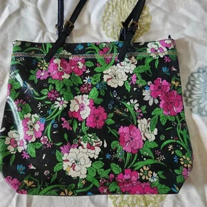 Floral Print Coated Canvas Tote Bag